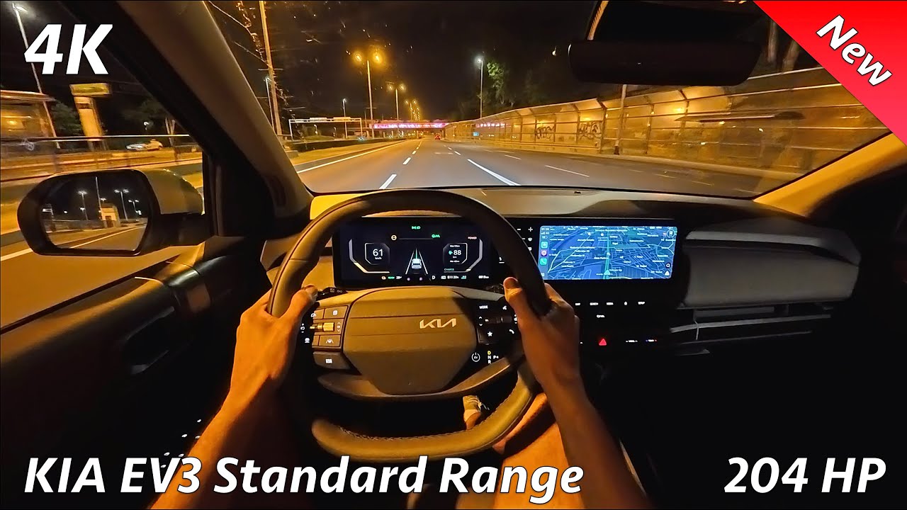 KIA EV3 2025 Night POV Driving Review (Standard Range FWD 204 HP), 0 - 100 km/h