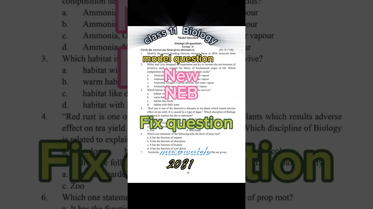 Class 11 biology model question 2081. New #neb  model question #exam #biology