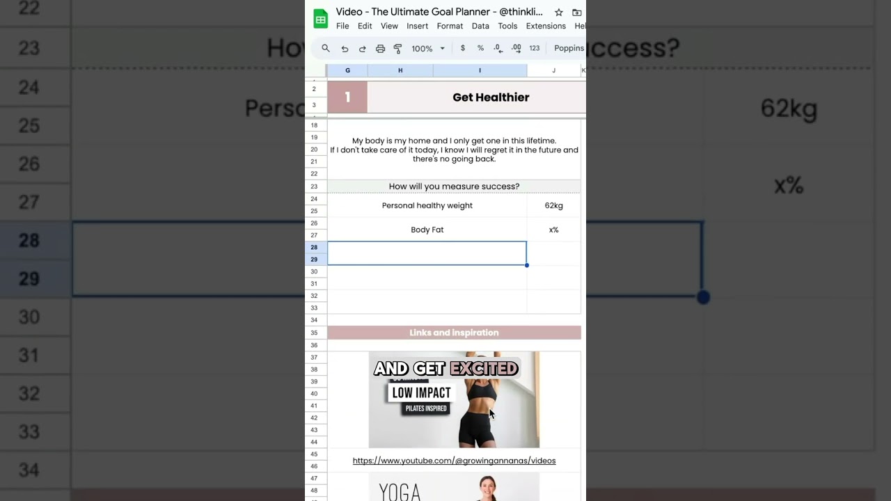 Goal Planner Spreadsheet - Google Sheets Templates - Goal Tracker  #productivityplanner #spreadsheet