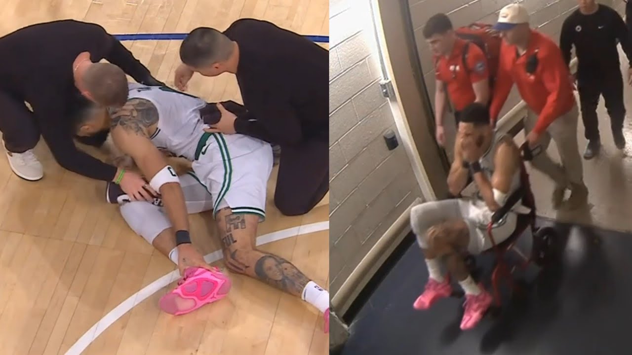 Jayson Tatum emotional while wheelchaired to locker room after Achilles injury vs Knicks