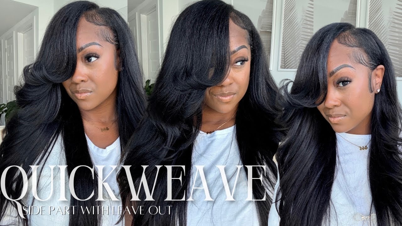How to Do a Side Part Quick Weave using Yaki Straight Bundles |ft. UNice Hair