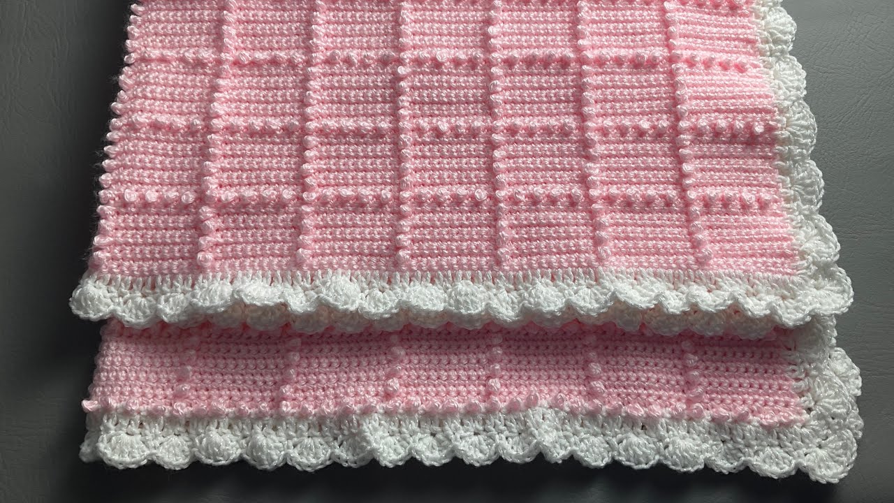 Pink squares baby afghan crochet tutorial | Crochet baby blanket full tutorial