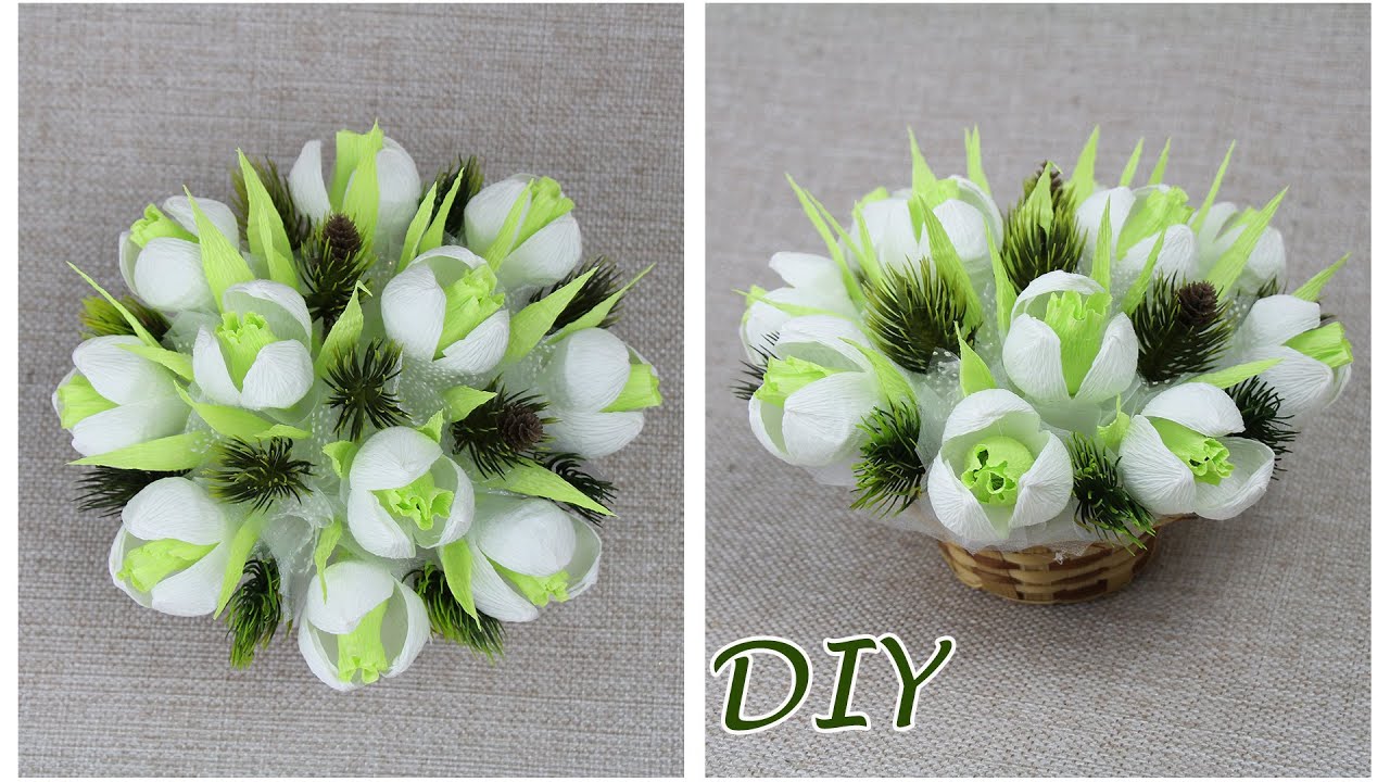 Букет подснежников из конфет на Новый Год  Подарки своими руками Diy