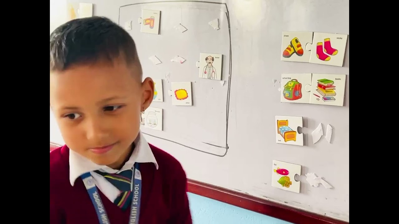 Holyland English School , Bhadrapur 2 Jhapa Grade 1 students, learning pair words.