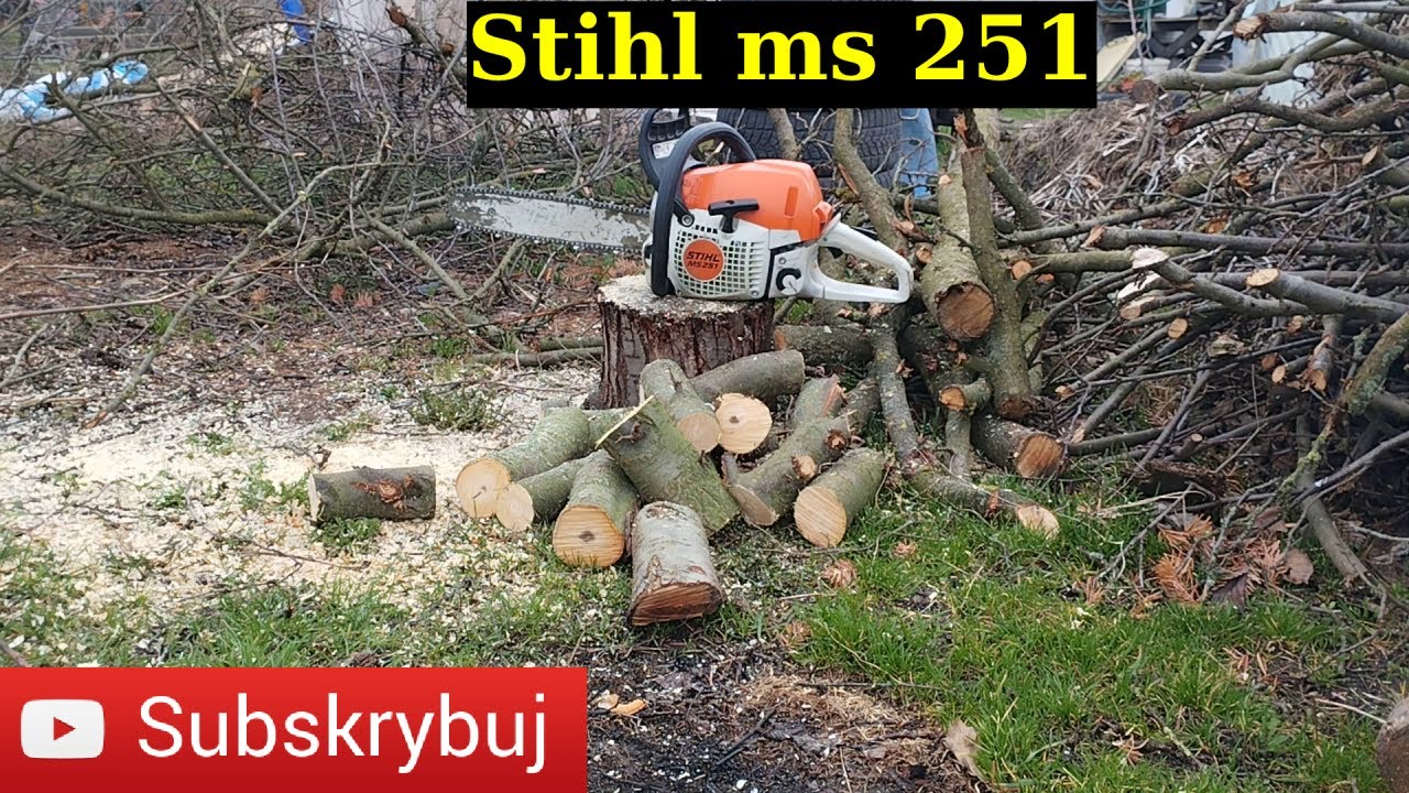 Stihl ms 251/wymiana świecy (bosch),filtra paliwa, z piłą na wsi cięcie -przecinanie piłą spalinową