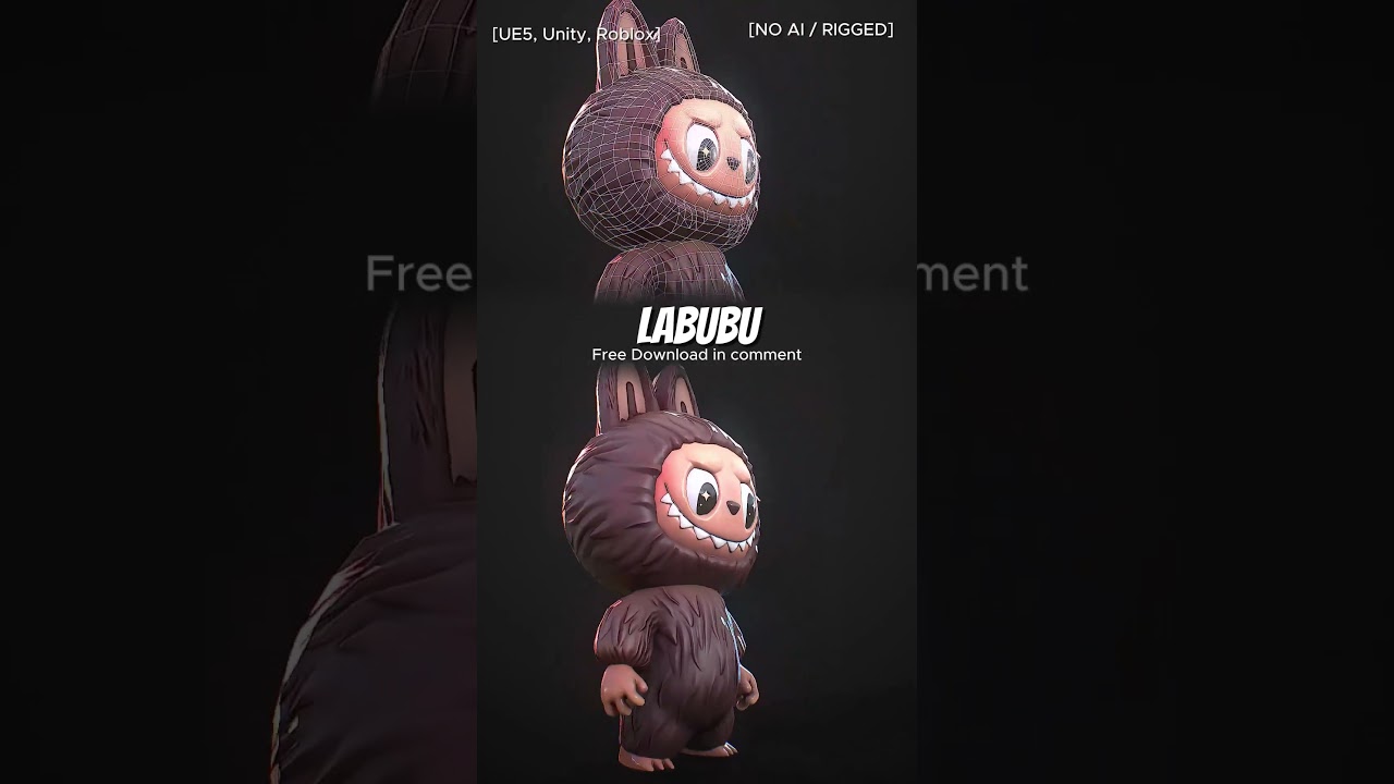 Labubu Game ready rigged 3D low poly model for free download. #labubu #3d #animation #lowpoly