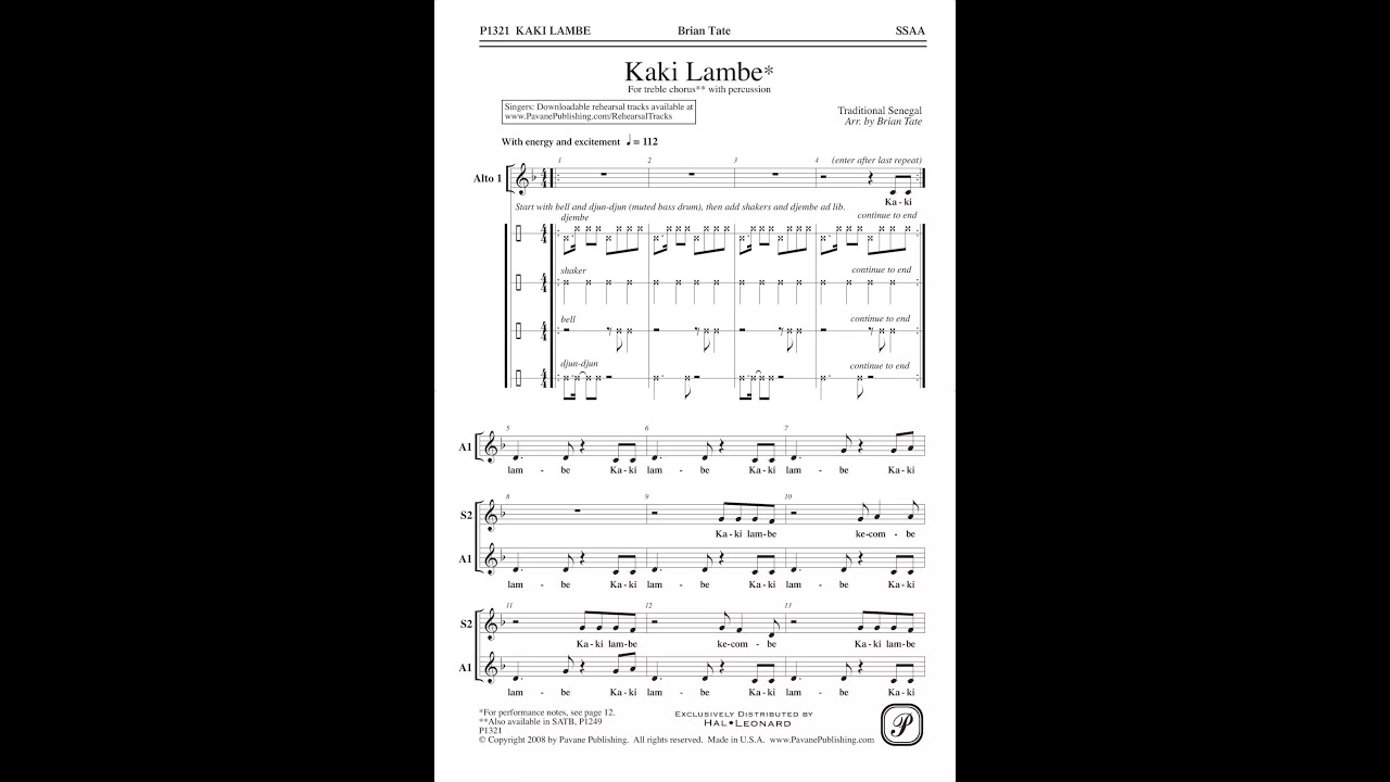 Kaki Lambe (SSA/SSAA)—arr. Brian Tate