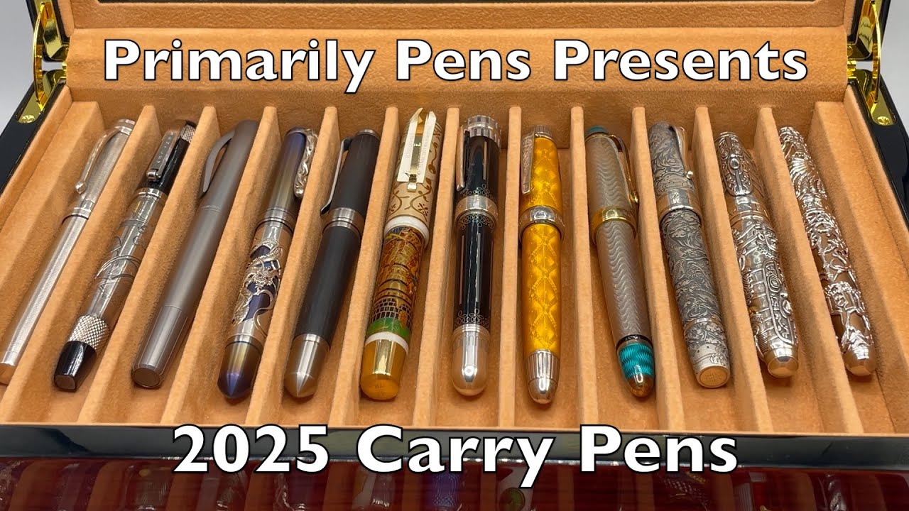 2025 carry pens. A mix of Oscarson, Caran d'Ache, Montblanc, Visconti, Montegrappa, and others.