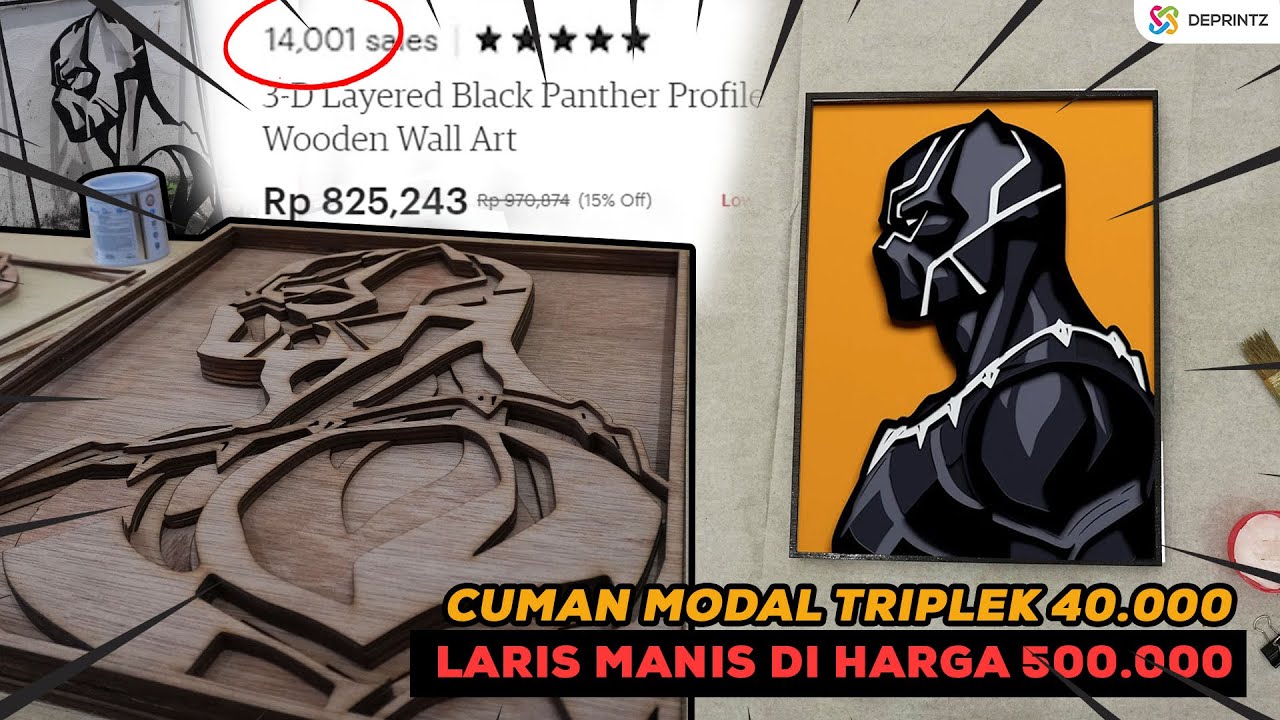 IDE USAHA MODAL TRIPLEK 40 RIBU JADI 500.000 - LASER CUTTING WALL ART BLACK PANTHER WAKANDA FOREVER