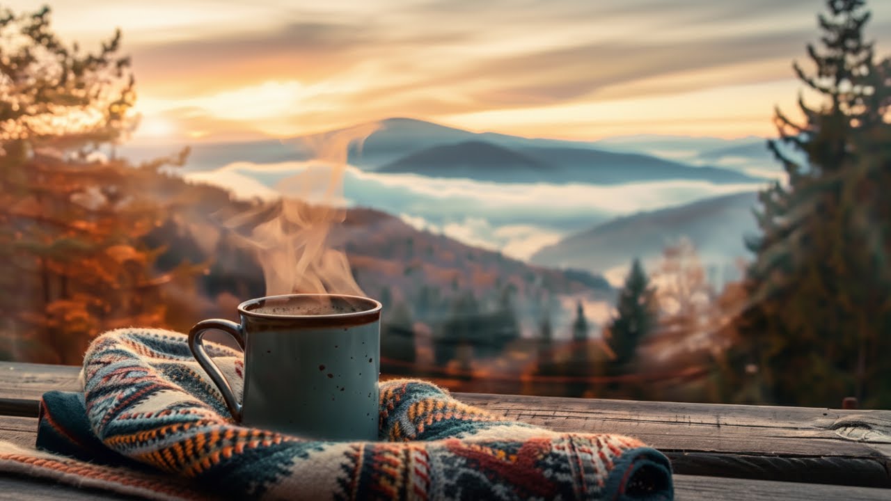 Peaceful Mountain Morning | Hot Coffee☕️ [Chill Acoustic, lofi mix] Cozy Café BGM｜study, work, relax