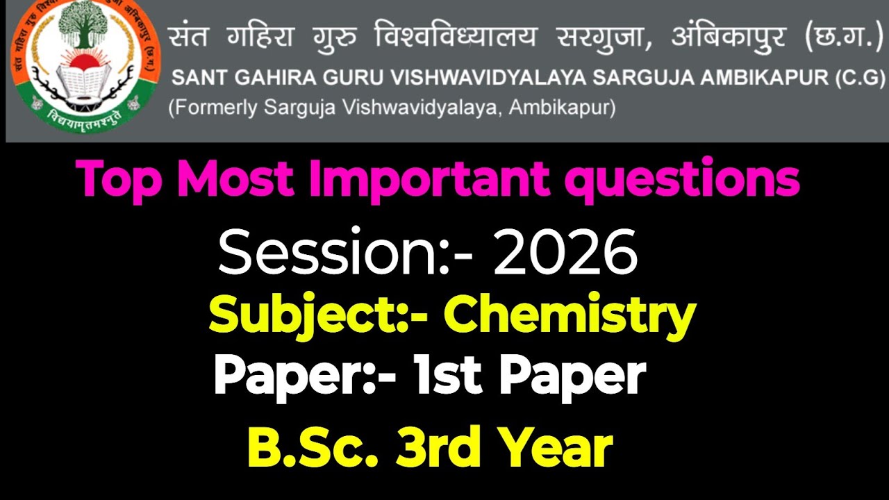 Chemistry important question 2026 bsc final year @Happybiologyclass 
