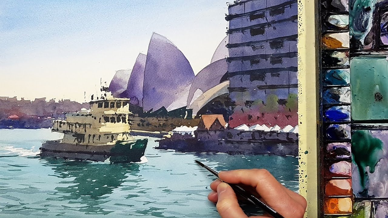 TIGHT or LOOSE Watercolor?  How would you paint the Sydney Opera House & Ferry? 🎨