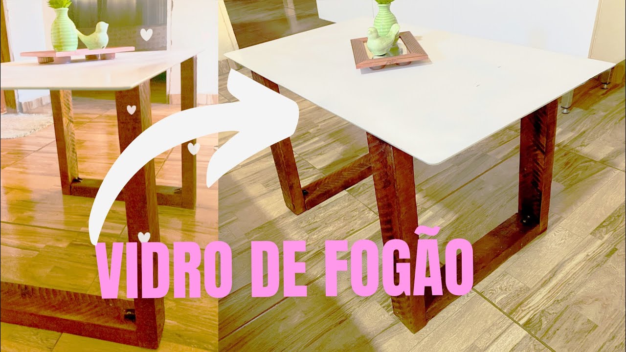 MESA DE CENTRO COM VIDRO DE FOGÃO + CAIBRO