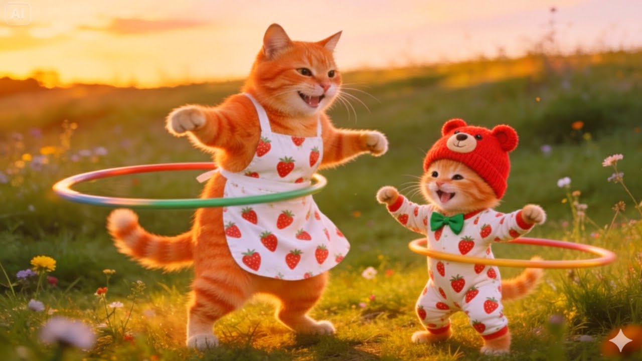 Mama Cat Trims Fur on the Farm and Makes Tiger Hat For Kittens At Home