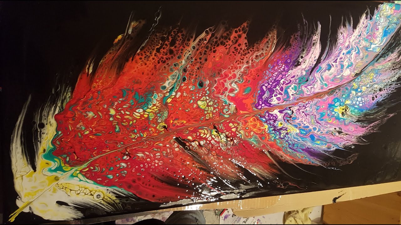 Acrylic Pouring, Feder gezogen mit Küchenpapier