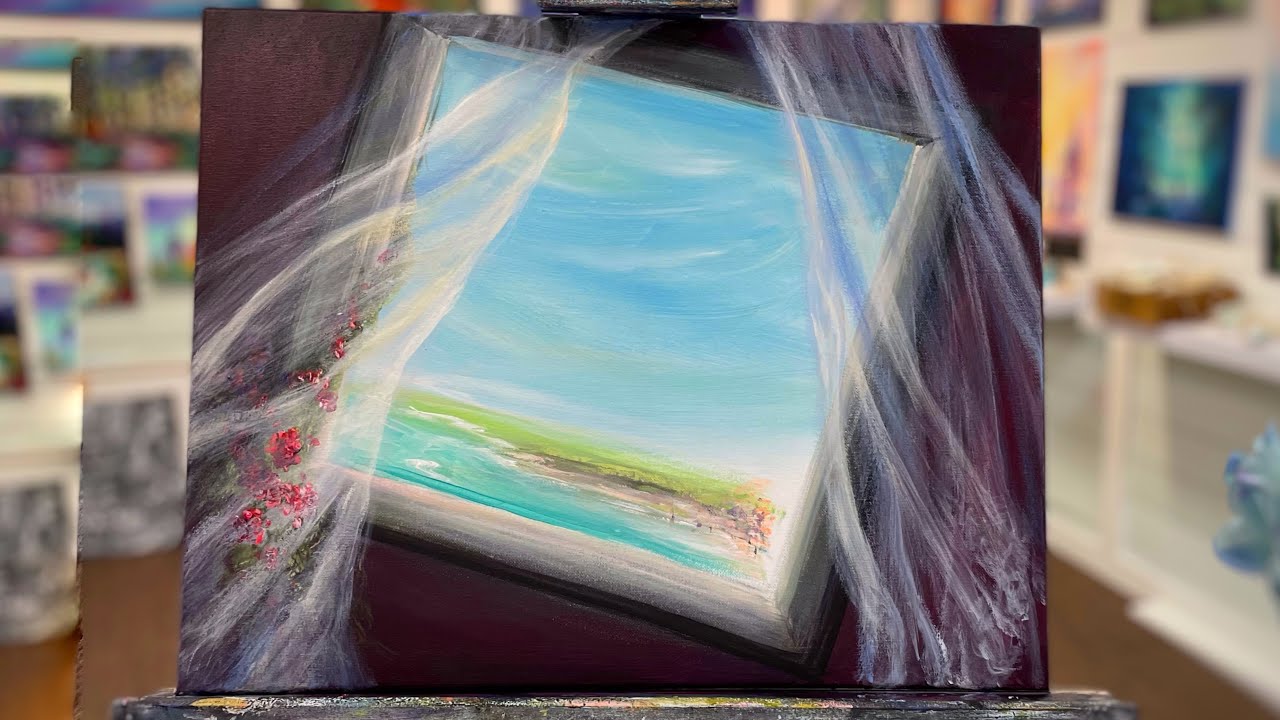 How To Paint Curtains blowing through the window | acrylic