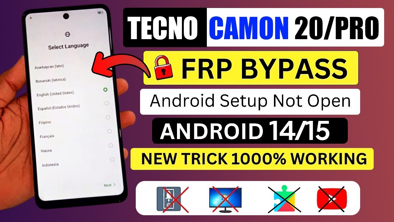 TECNO CAMON 20 Pro Frp Bypass Android 14 | No Apps | No Xshare | No SIM | Google Account Bypass