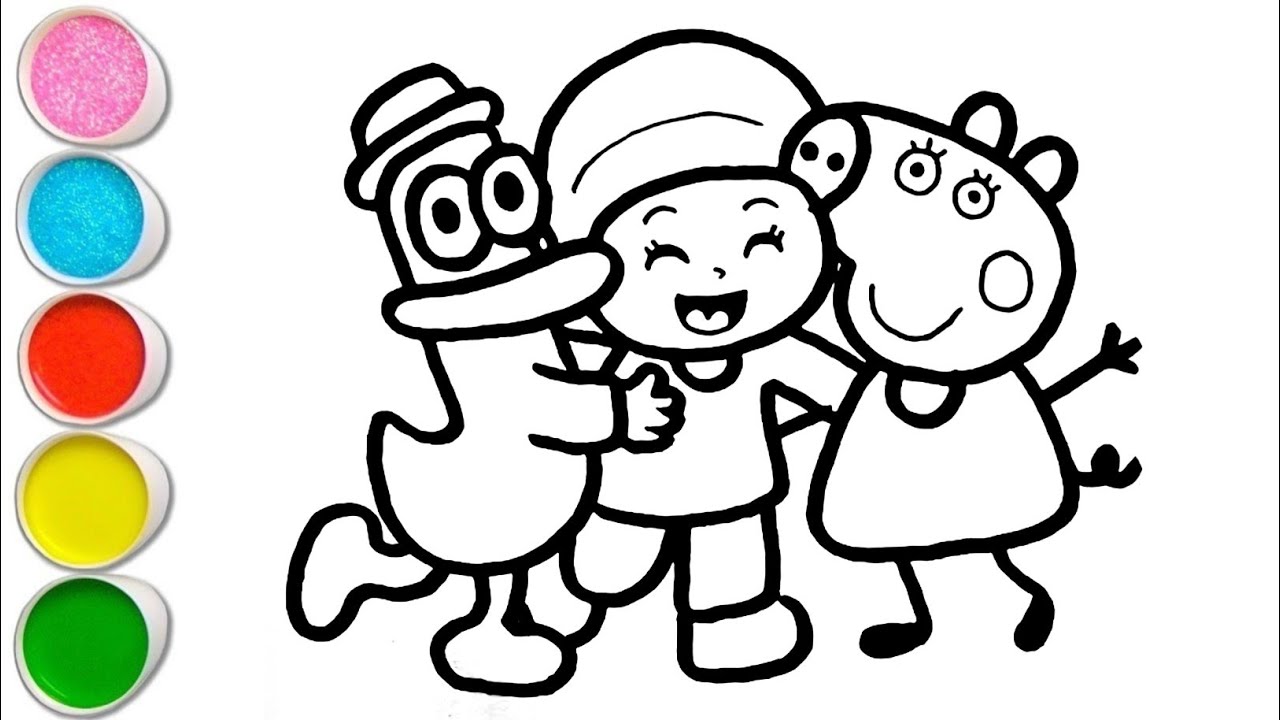 Милый Пато с друзьями Покойо и Свинкой Пеппой. Рисование, раскрашивание и живопись для детей и ма...