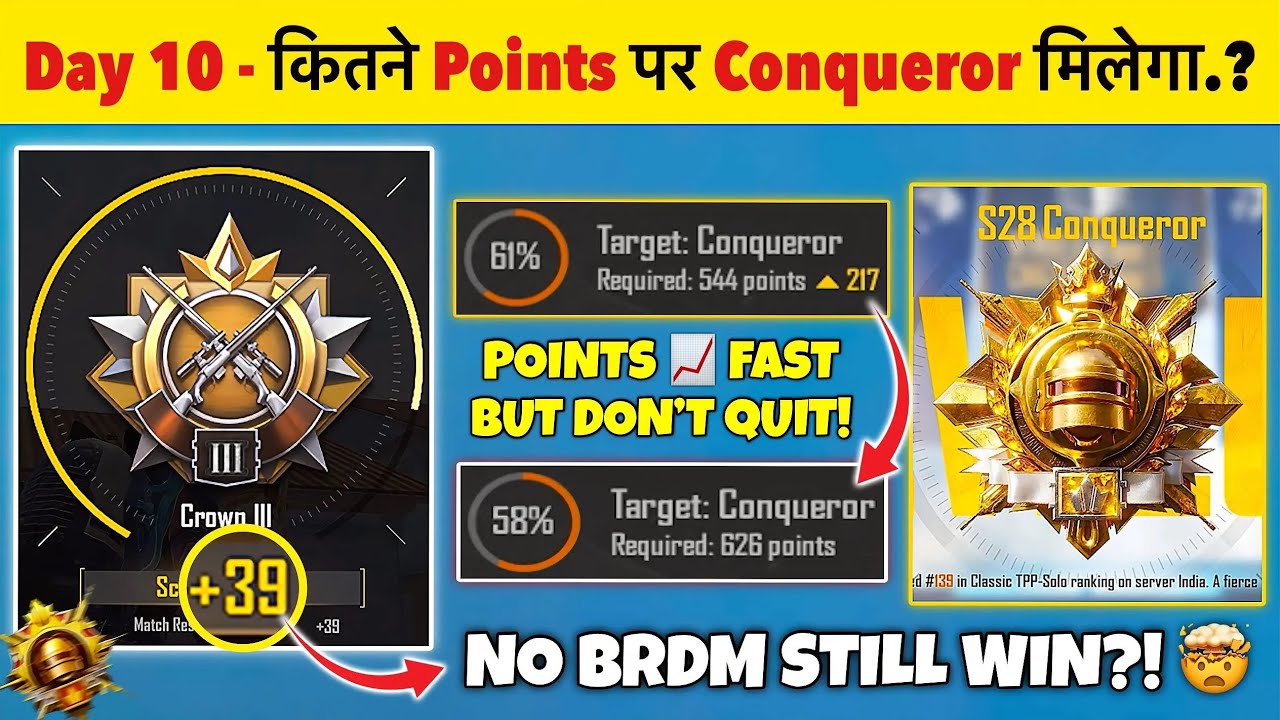Day 10 😱 Conqueror Points (Solo/Duo/Squad) | Crown High Plus 🔥 Endzone Without BRDM 😱 Chicken 🐔