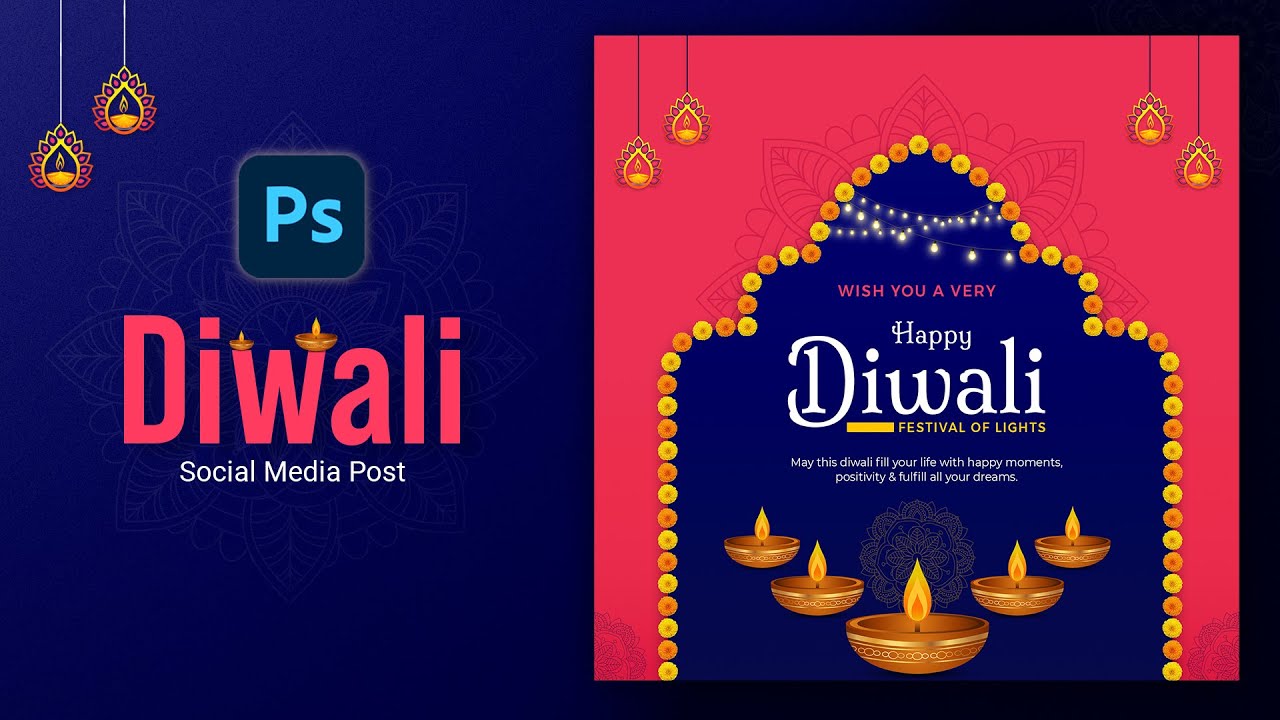 Happy Diwali Post Social Media Post Design in Photoshop | Festival Post Design Tutorial