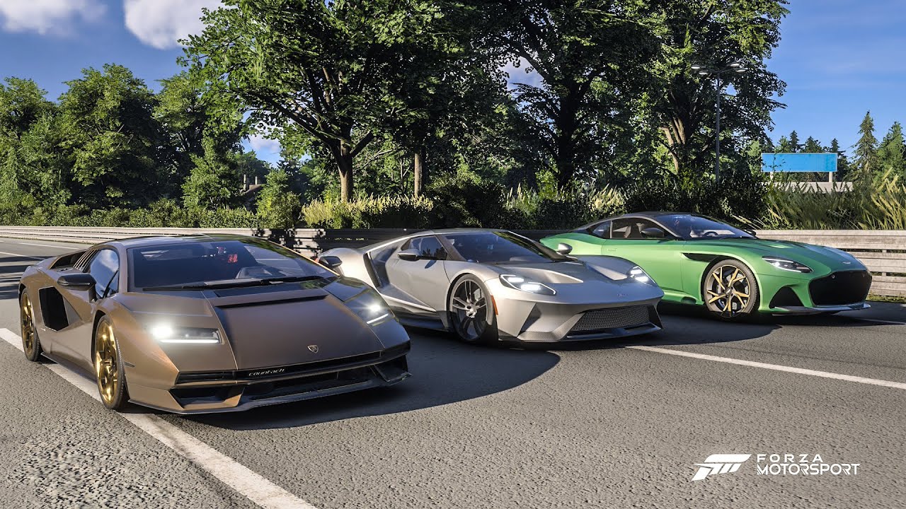 Forza Motorsport Drag race: Lamborghini Countach vs Ford GT vs Aston Martin DBS SL