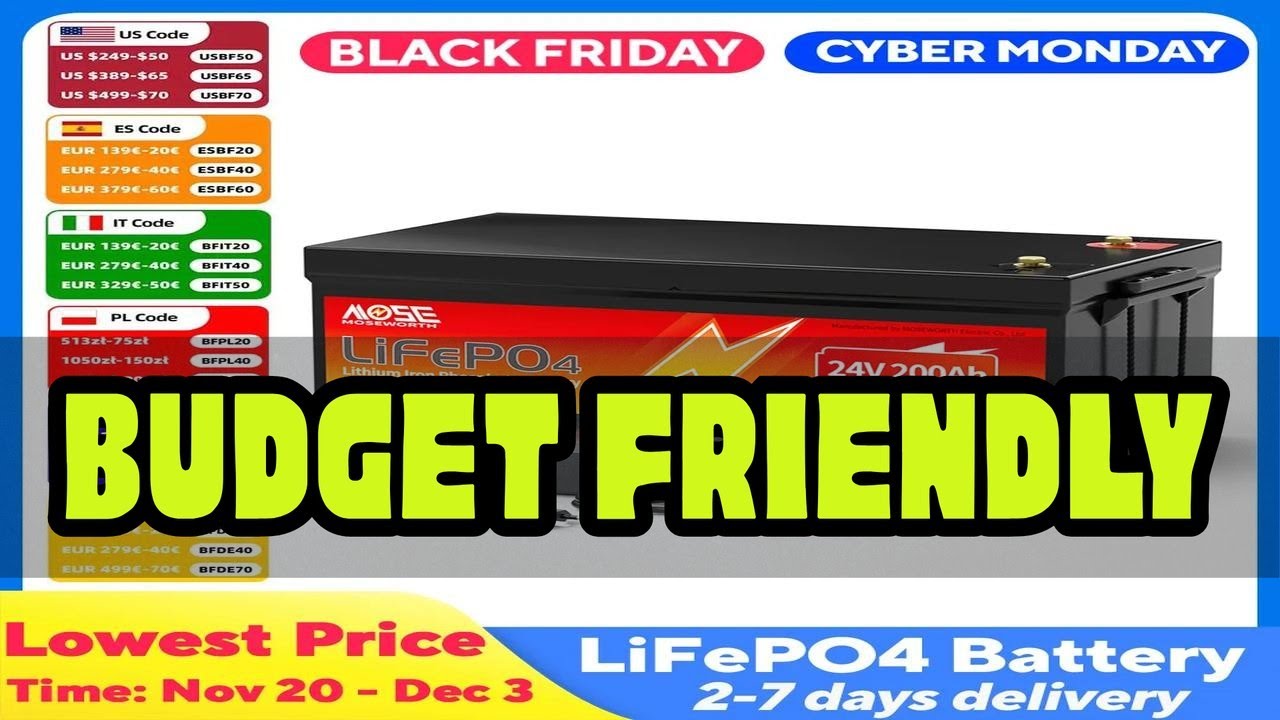 MOSEWORTH 24V 200Ah LiFepo4 Battery Built in 200A BMS Rechargeable Lithium Batteries for Boat Marin