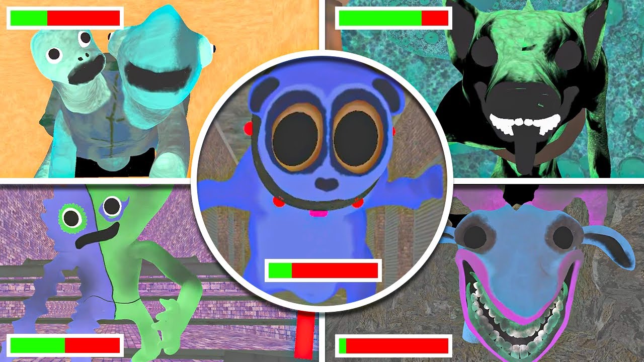 Garten of Banban 0,1,2,3,4,6,7,8 - All Chase Scenes With HEALTHBARS in BRIGHT Mode