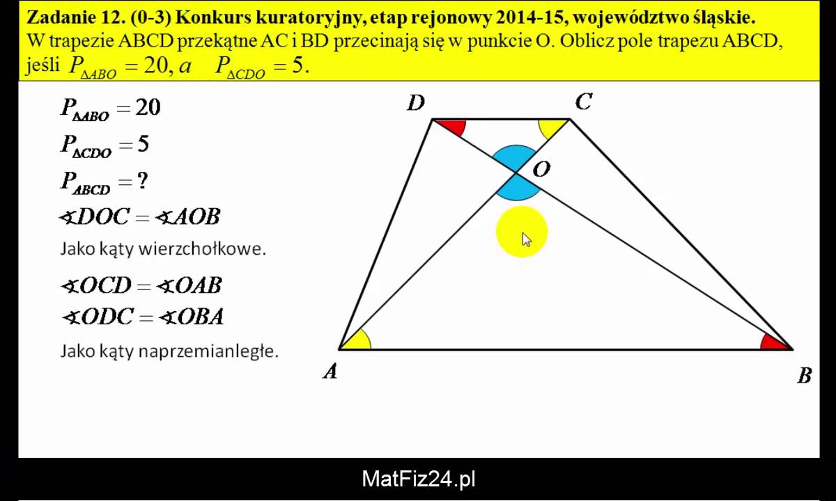 Jak obliczyć pole trapezu z trójkątów podobnych - Zadanie 12 - MatFiz24.pl