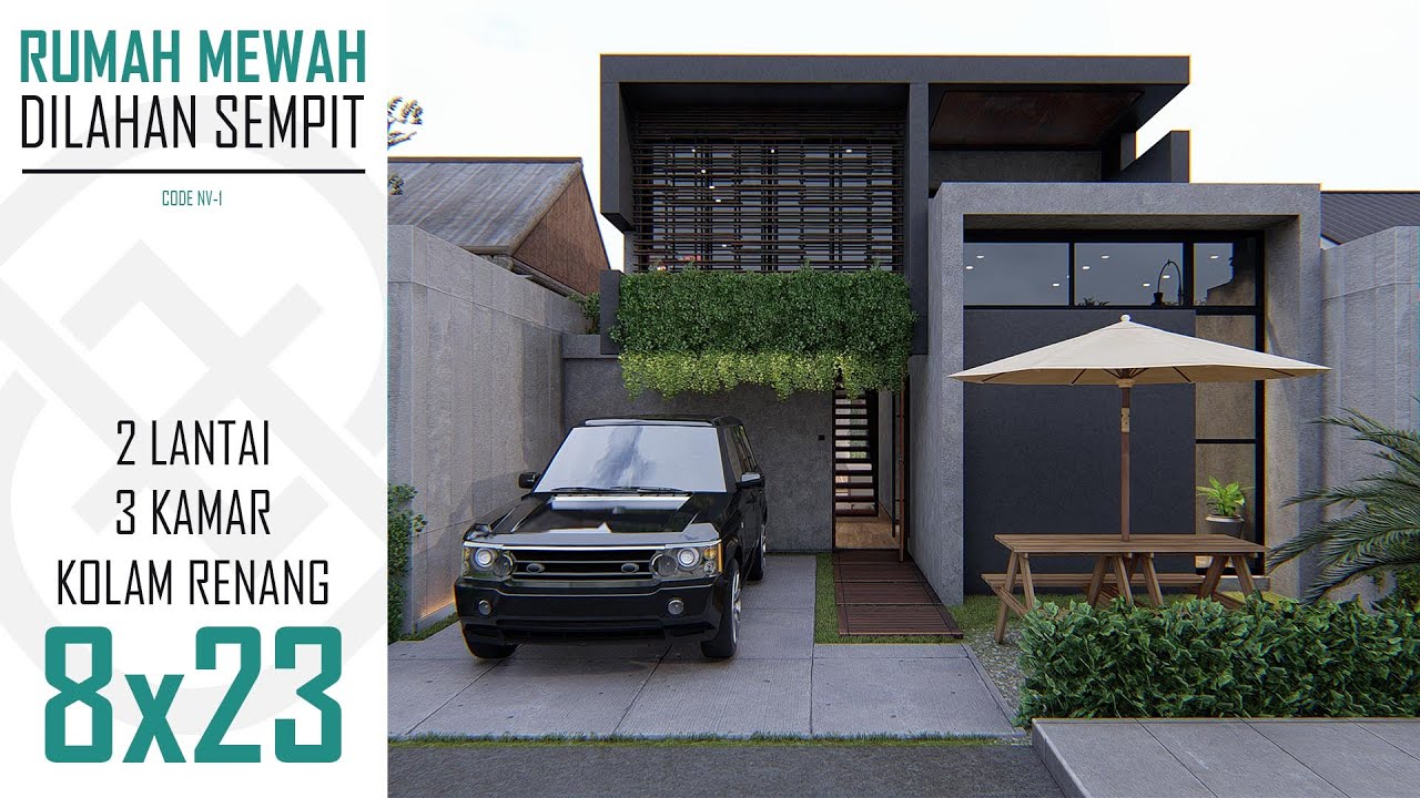 Desain Rumah Kontemporer Minimalis 2 Lantai 8x23m  | Kode NV-C1