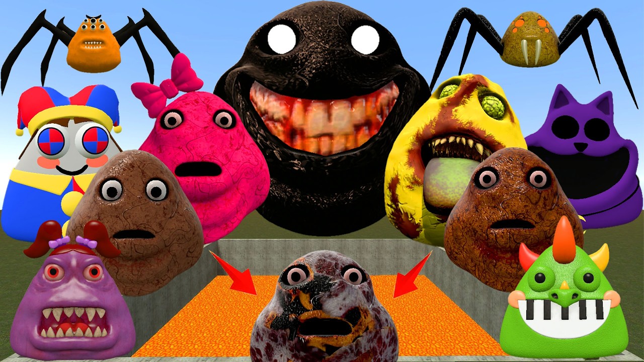 🌋LAVA POOL ALL POU BOU ARMY and SPRUNKI POU, SPIDER and GIRL BOU SPARTAN KICKING in GMod