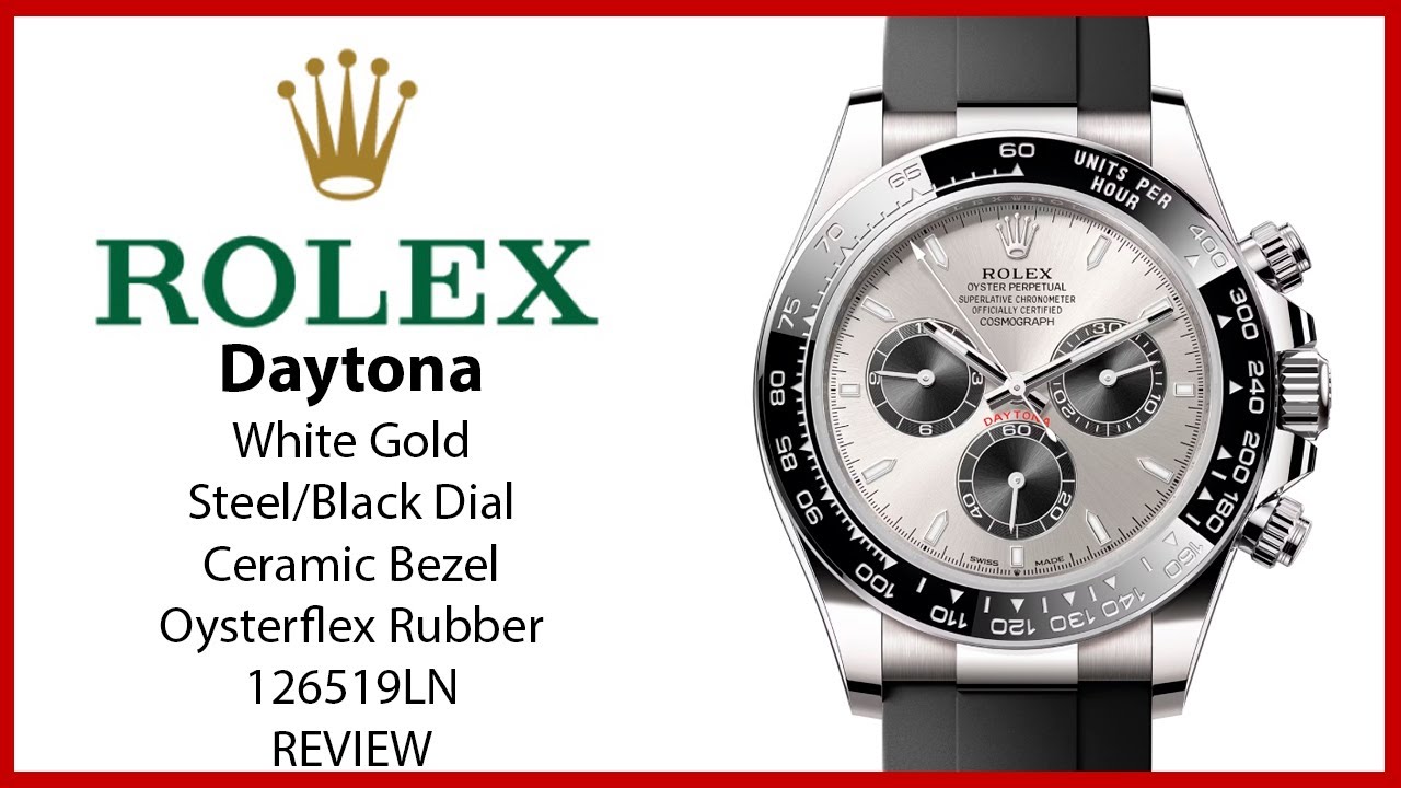 ▶ Rolex Daytona, белое золото, стальной циферблат, каучуковый браслет Oysterflex, 126519LN — ОБЗОР