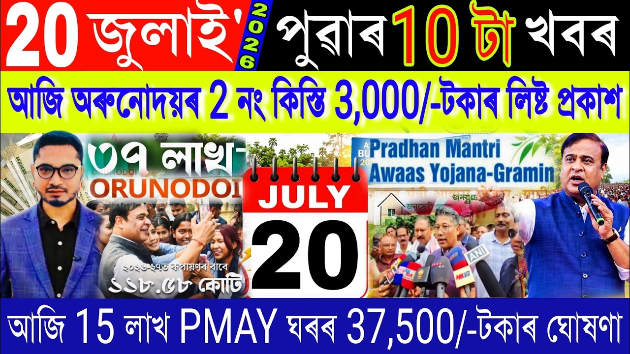 Assamese News Today 20 August 2026 | Orunodoi ₹-3000 Release, PMAY Ghar, Women Loan, UPI, Shopping