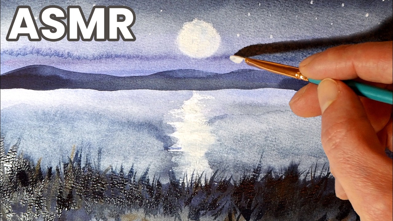 ASMR - Velvet Moonlit Lake Watercolor | Brush and Paper Sounds