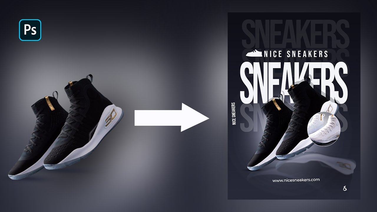 How to Design a Sneaker Ad Poster in Photoshop for Beginners | Nice Sneakers Tutorial