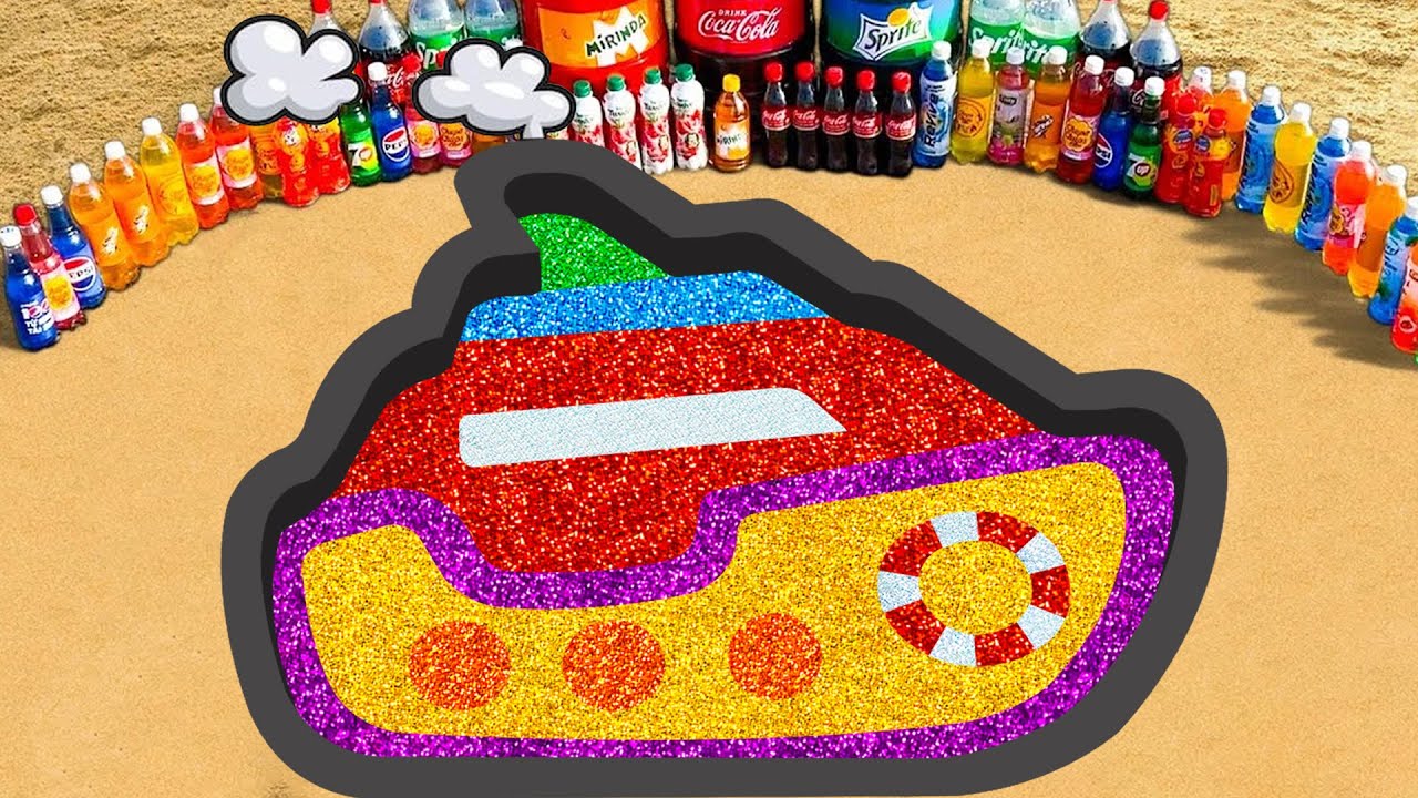 How to make Ship Rainbow Pit with Orbeez, Giant Sprite, Fanta, Mirinda, Coca Cola vs Mentos
