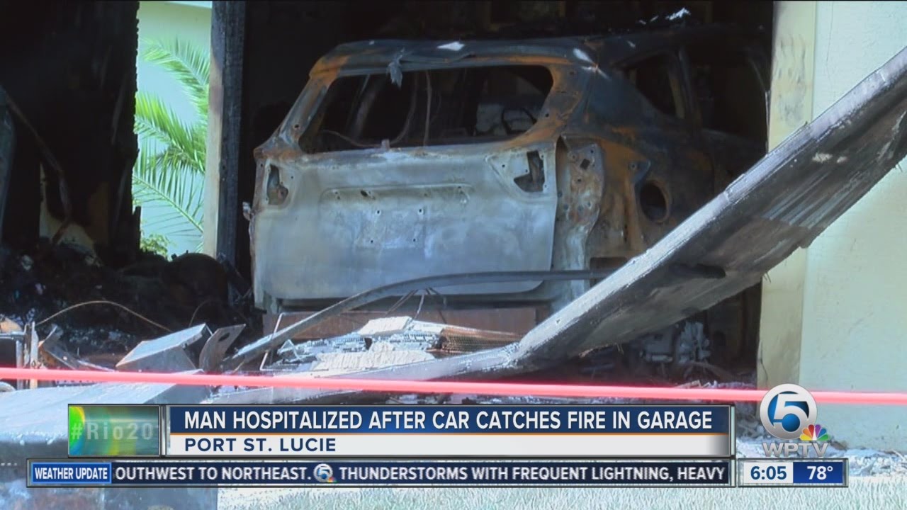 Hybrid car catches fire inside Port St. Lucie garage