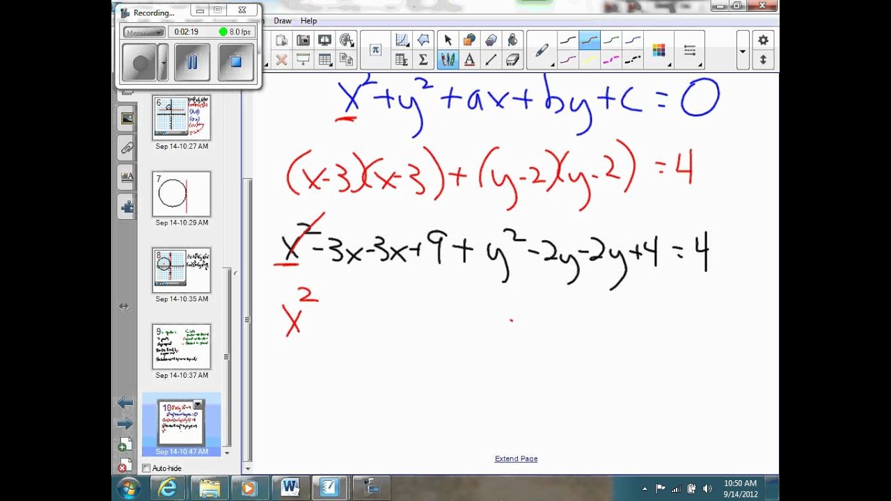 Standard form to general form equation of a circle