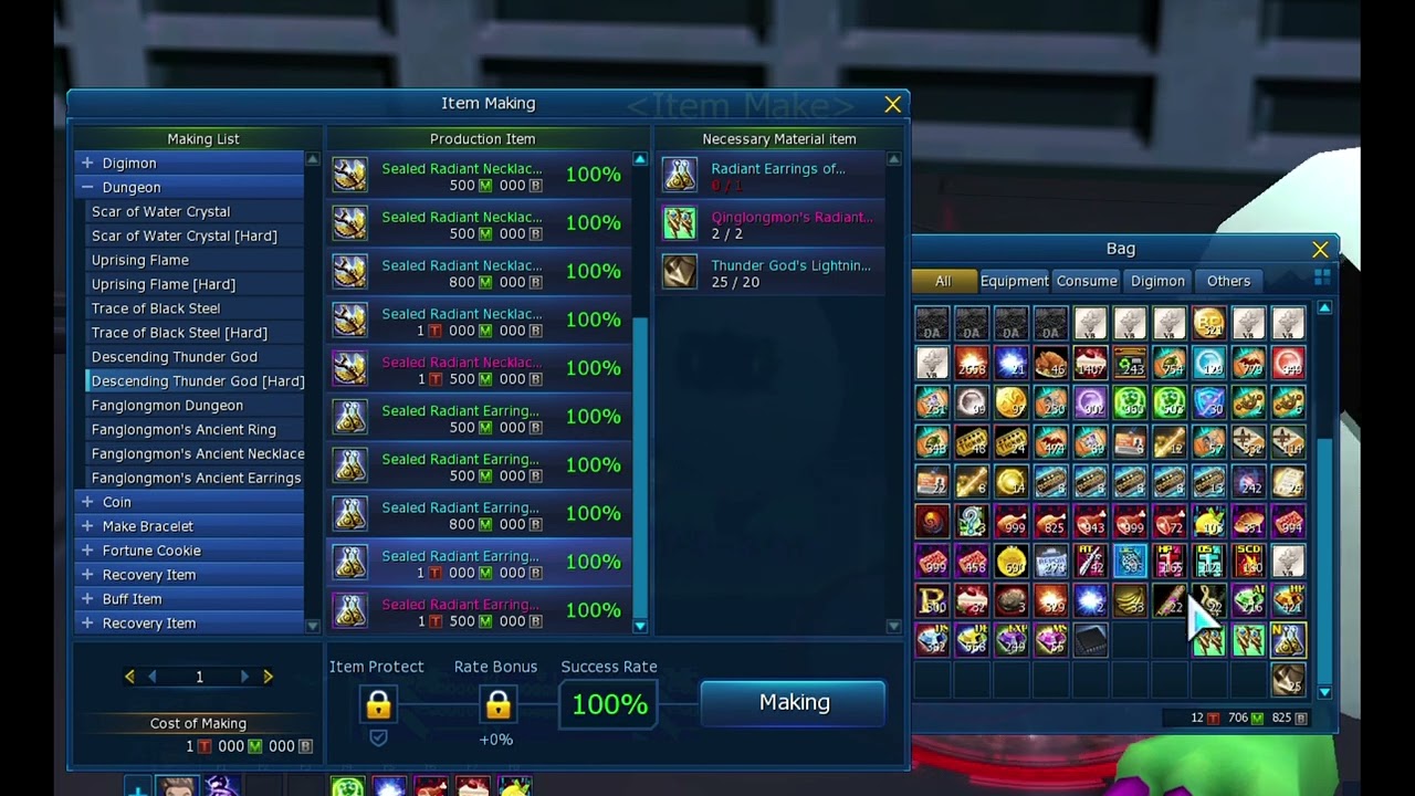 Crafting Radiant Holy Beasts Earring lv 5 - NA Digimon Masters Online