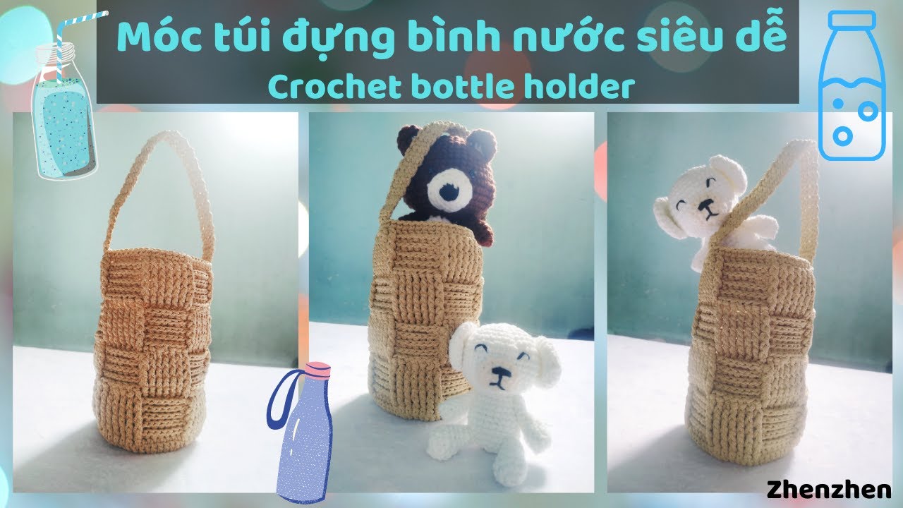 DIY|CROCHET BOTTLE HOLDER| MÓC TÚI ĐỰNG BÌNH NƯỚC SIÊU DỄ