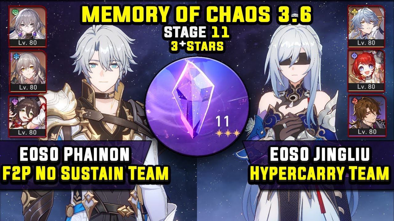 E0 Phainon F2P Carry W/ RMC & E0 Jingliu Carry (3 Stars) Memory Of Chaos 11 Honkai Star Rail 3.6