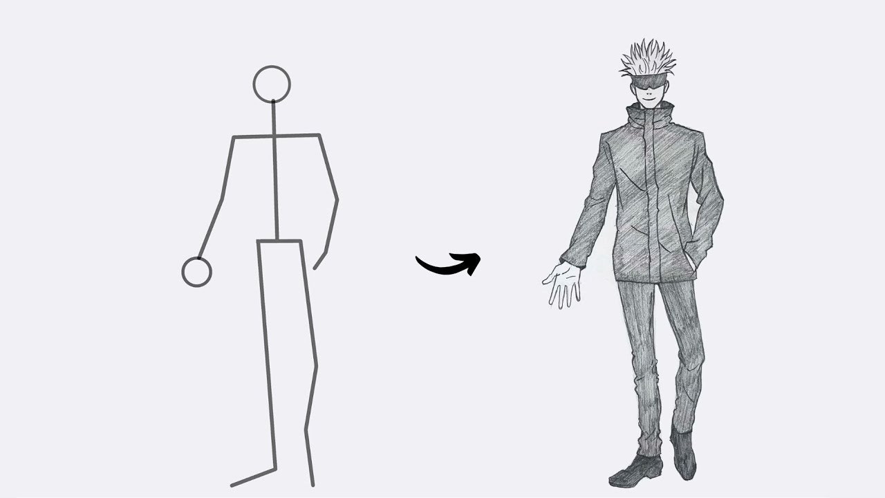How to draw Gojo Satoru Full Body out of Stick Man | Easy Step by Step