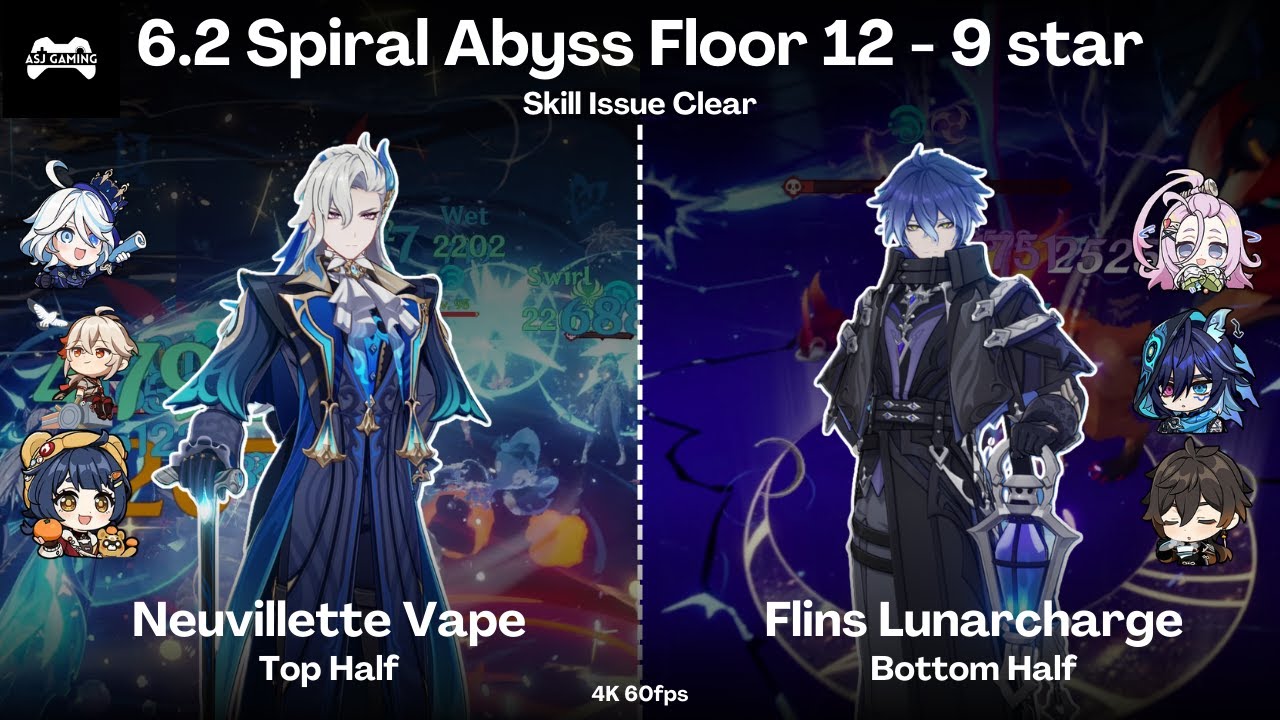 6.2 Abyss Floor 12 9⭐ | C1 R1 Neuvillette Vape & C1 Flins Lunarcharge | Genshin Impact | ASJ Gaming