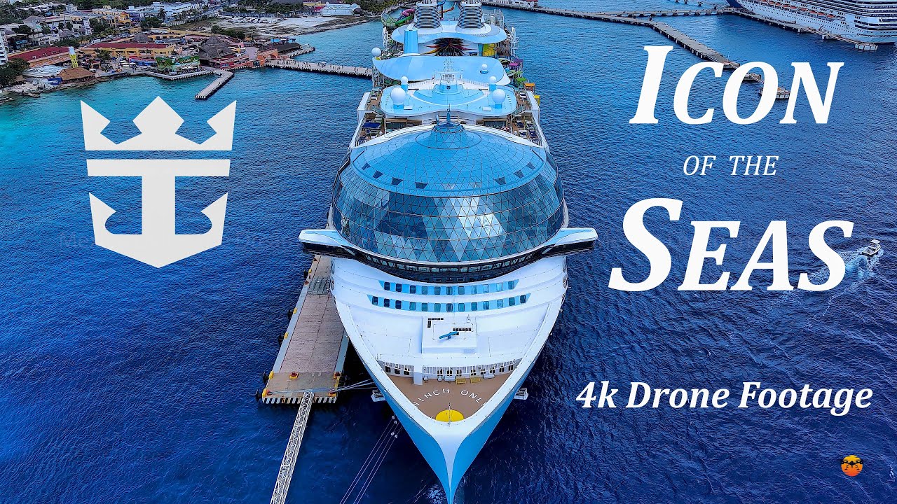 Royal Caribbean's Icon of the Seas 4k drone filmed in Cozumel, Mexico, July 24, 2024