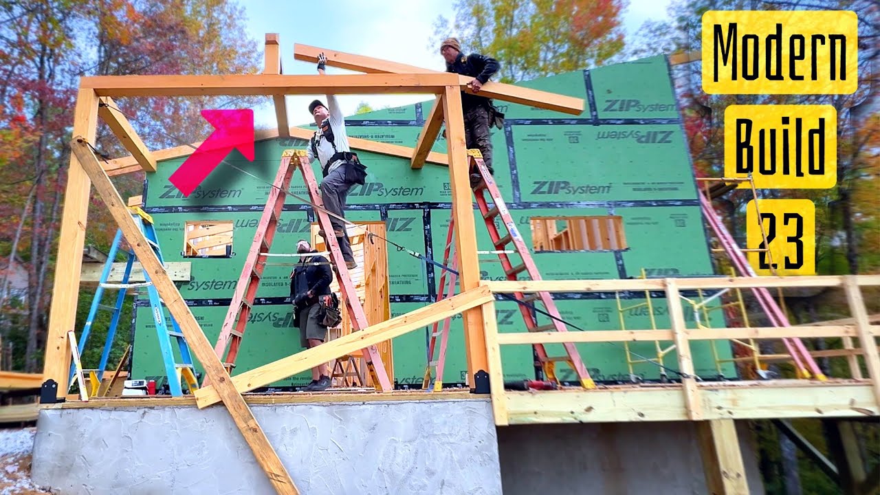 Modern Home Build | 23 | timber framed entry porch roof