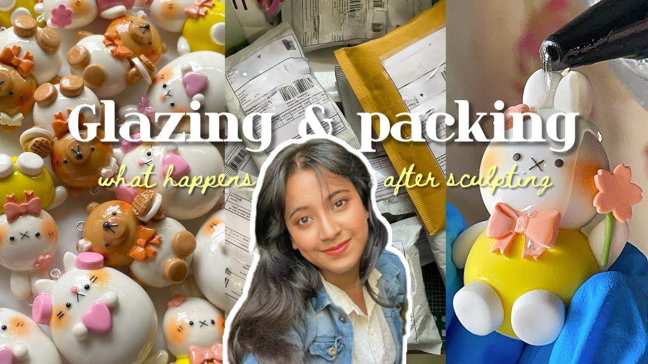 How I GLAZE + PACK Cold Porcelain clay charms EFFECTIVELY & (kind of fast ⏰) 