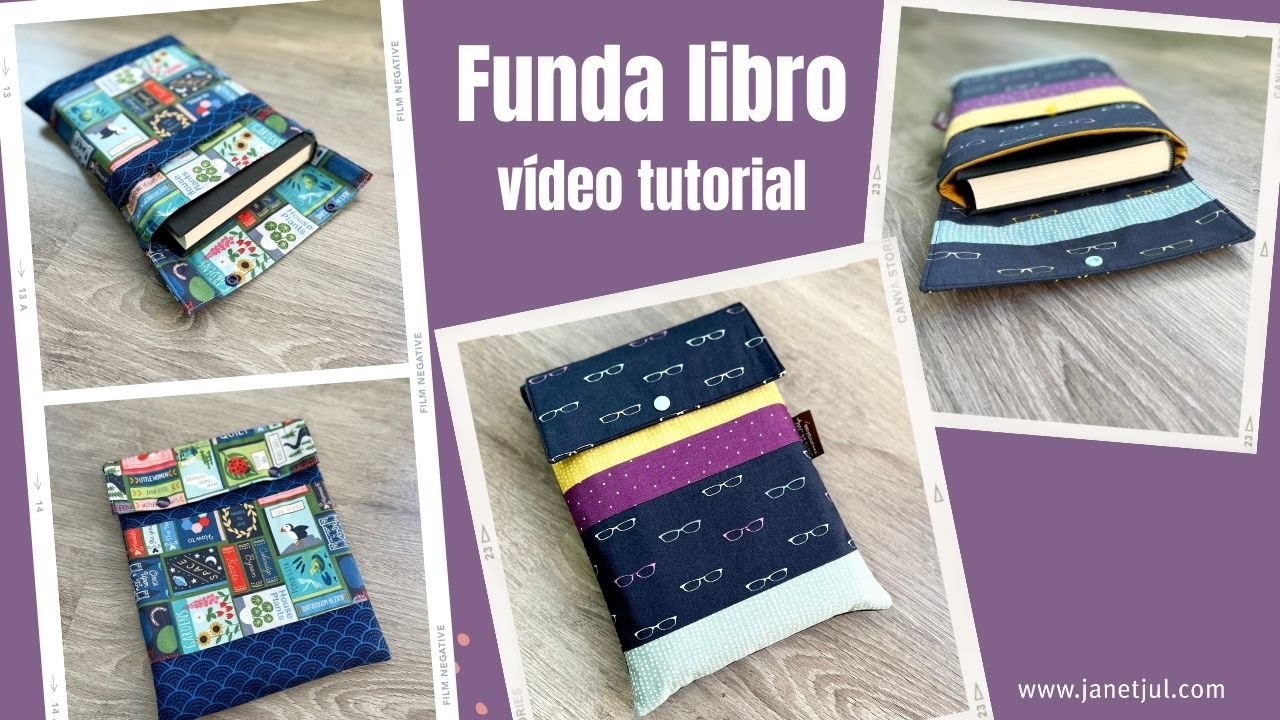 Funda de tela para libros con solapa y bolsillo muy fácil de coser