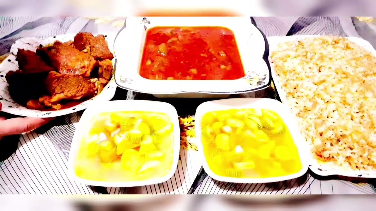 احلى غدا مصرى أصيل 😍 بامية باللحمة ورز بالشعرية على أصوله 💚🍒