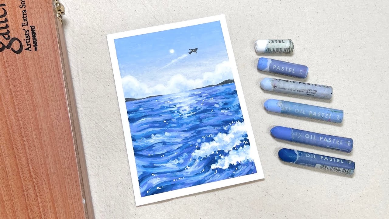 오일파스텔 드로잉, 파도 치는 바다 그리기🌊 | Oil pastel Drawing, How to draw a wave of the sea