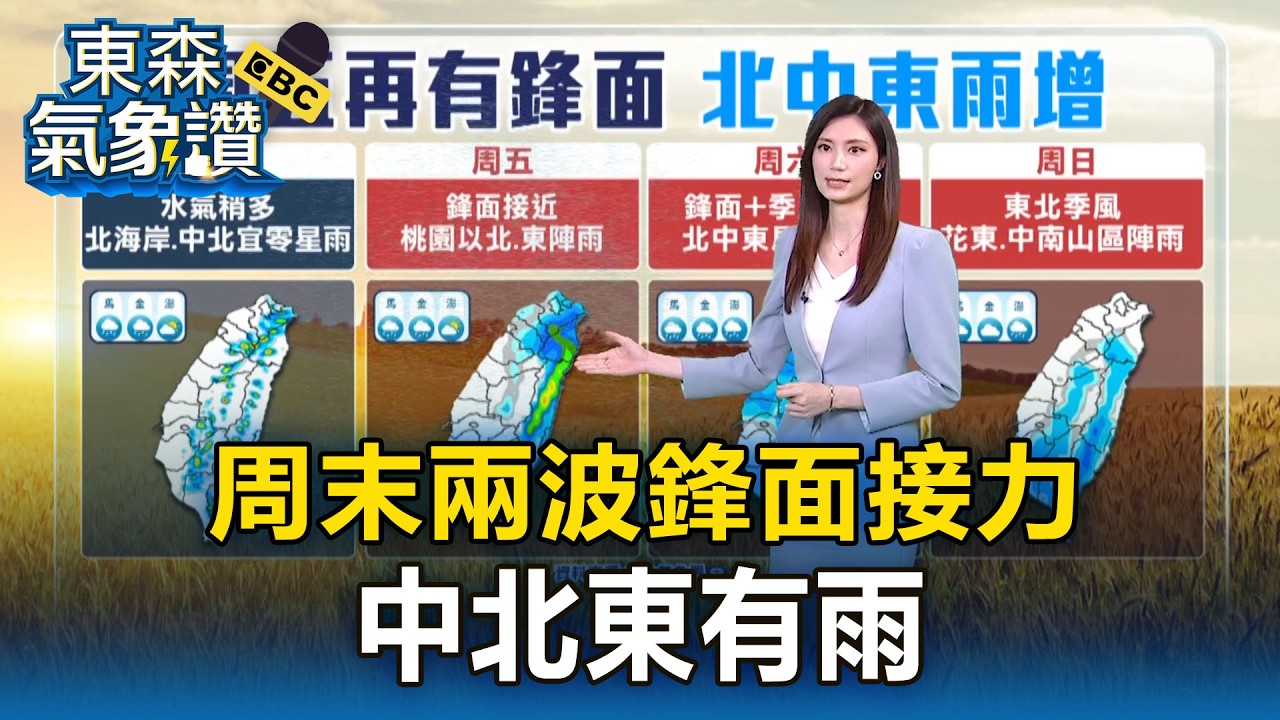 兩波鋒面接力！周末「鋒面+季風」中北東有雨【東森氣象讚】