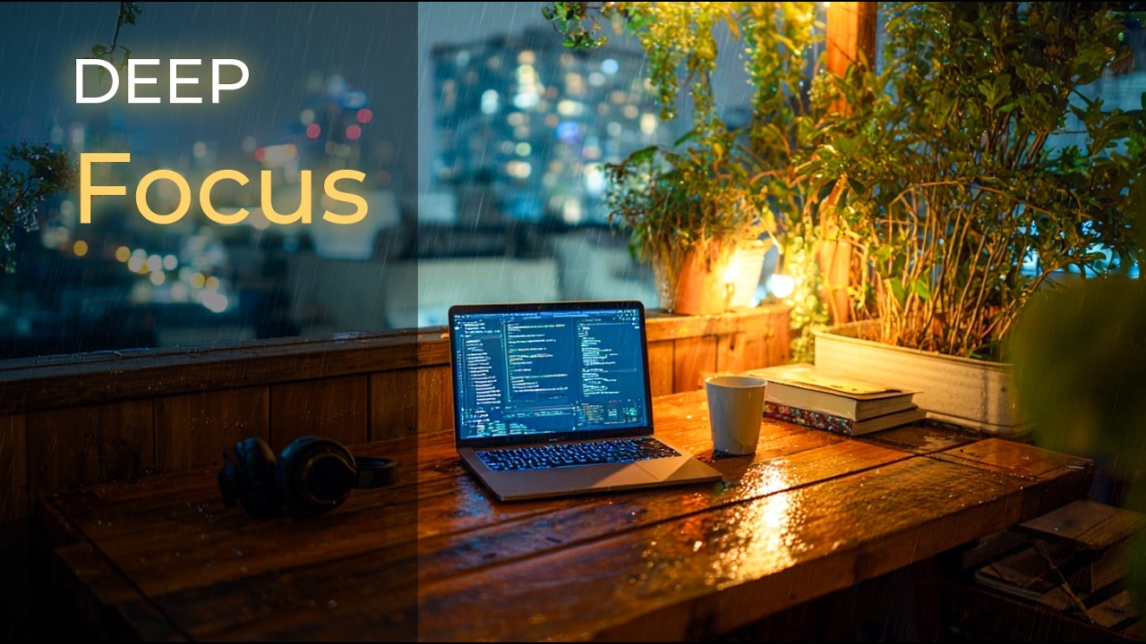 Rainy Coding Rooftop Cafe ☕ Deep Focus LoFi Beats for Studying & Programming
